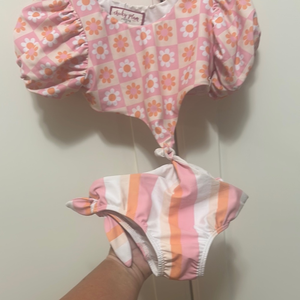 Cheeky Plum Pink and Orange Checkered Bikini Set
